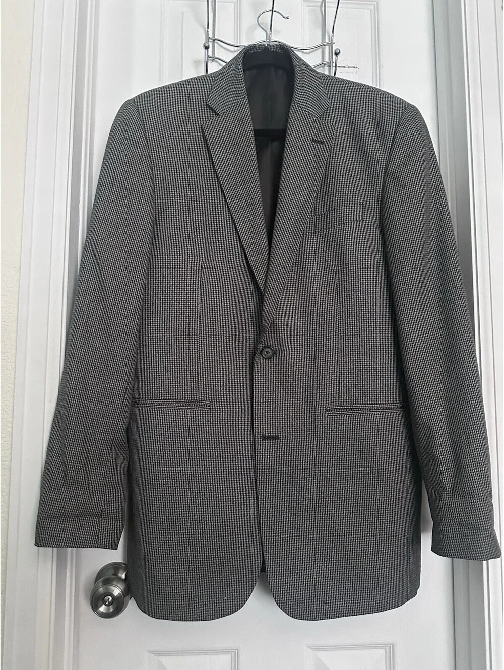 Pronto-Uomo Mens Black White Check Houndstooth Notch Lapels 2-Button Blazer 38 L